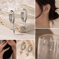 Boucles d'oreilles clips en laiton plaqué or, motif étoile, sans perçage, style vintage, croix zircon, bijoux minimalistes coréens Y2K pour femme