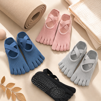 Chaussettes de yoga et de Pilates en coton à cinq doigts pour femmes, antidérapantes avec sangles croisées, pour la danse et l'entraînement physique