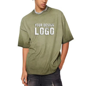 เสื้อยืดผู้ชายสไตล์สตรีทลำลอง ทรงหลวม ไหล่ตก ลุคทำเก่า สไตล์อเมริกัน แฟชั่น แขนครึ่งตัว สีไล่ระดับ - Product Image 3