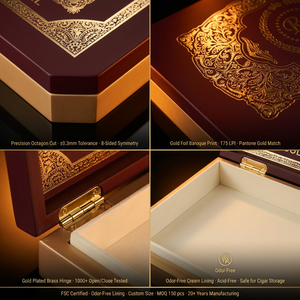กล่องซิการ์แบบมีบานพับสุดหรู ลายฟอยล์ทองวินเทจ กล่องซิการ์ทำมือ รับทำโลโก้แบรนด์ตามสั่ง OEM - Product Image 4