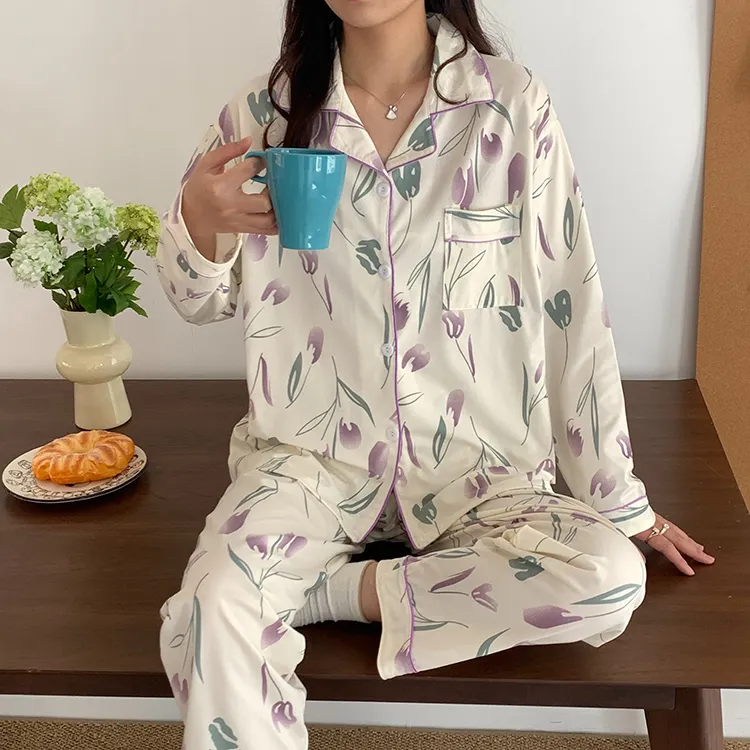 Pyjamas de nuit personnalisés pour femmes Ensemble pyjama douillet en coton viscose Vente en gros