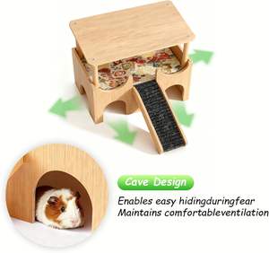 Casita de Madera para Cobayas, Refugio para Animales Pequeños con Escaleras, Alfombra de Doble Cara, Diseño de Múltiples Cuevas, Casa Resistente para Mascotas - Product Image 6