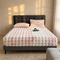 Parure de lit trois pièces en fourrure de lapin épaissie, doublée polaire, anti-acariens, luxe léger, chaude pour l'hiver, couvre-matelas intégral