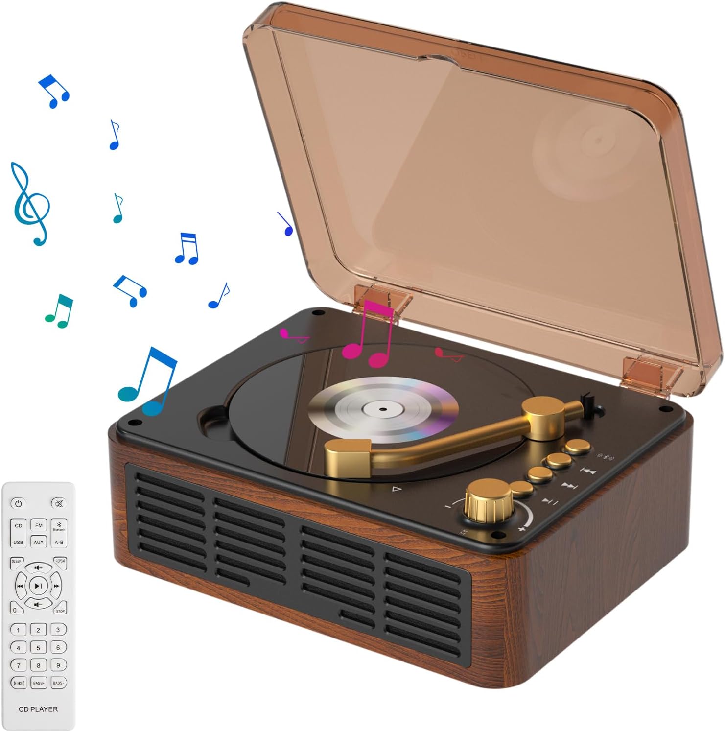Vintage Wooden Bluetooth CD Player