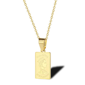 Hip Hop Mode Edelstahl 18 Karat vergoldet Elizabeth Queen Head Square Charm Anhänger Halskette Unisex Männer und Frauen - Product Image 1