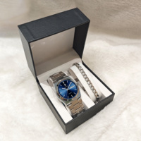 Gohuos 8807 Ensemble de mode 3 pièces : Bracelet chaîne, Boîte en cuir noir et Montre homme étanche en acier lumineux Reloj Montre