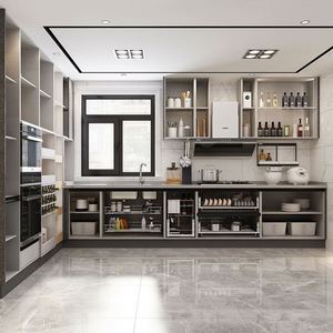 Tavolo da Pranzo con Cassetti per Stoviglie e Dispensa, Mobili Lucidi Grigio Antracite, Arredamento per Sala da Pranzo in Pakistan, <span class=keywords><strong>Cucina</strong></span> di Pechino - Product Image 4