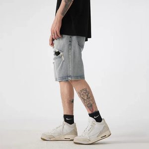 Nouveaux shorts en jean déchirés personnalisés pour hommes, technologie Stone Wash, style Y2K, shorts en coton bleu, shorts de créateur pour hommes, haute qualité - Product Image 4