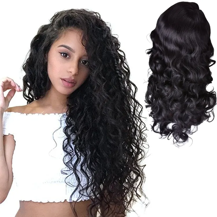 high density long deep curly synthetic lace front wig, middle part natural color long synthetic wig in stock