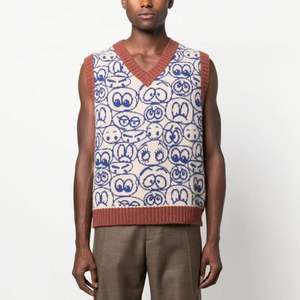 Gilet de pull sans manches en tricot confortable brodé à col en V pour hommes de haute qualité, gilet en tricot chaud - Product Image 1