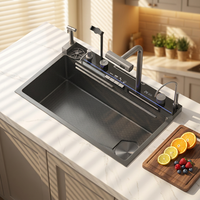 Ensemble de robinet de cuisine et évier encastré noir mat multifonction moderne et flexible, éviers de cuisine en acier inoxydable