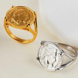 Bague de Mode Rétro Européenne Américaine en Acier Inoxydable pour Homme, Pièce Souvenir <span class=keywords><strong>Napoléon</strong></span> Plaqué Or, Style Punk Tendance Bohème Gothique - Product Image 2