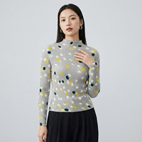 Blouse plissée 3D à manches longues pour femme, imprimé pois coloré, col montant élégant, extensible, vente en gros, fabricant