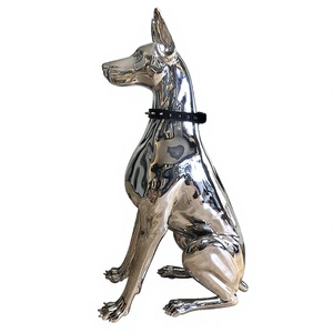 Figurine de chien Doberman Pinscher en métal électroplaqué, grand ornement de sol pour salon, style luxe léger, imprimé en typographie - Product Image 3