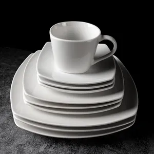 Atacado ocidental europeu cerâmica Pratos e Pratos porcelana jantar luxo quadrado branco pratos conjunto placa louça