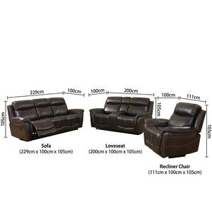 Juego de Muebles de Sala de Estar de Tres Piezas Ajustables Manualmente, Marca Frank Luxury, con Costuras en Contraste, Sofá Reclinable de Cuero Marrón Oscuro - Product Image 3