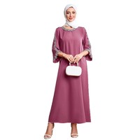Abaya pour enfants à manches longues, col rond, longueur cheville, en polyester, ornée de dentelle, élégante et très vendue
