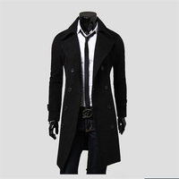 Pardessus Long d'Hiver pour Homme en Mélange de Laine à Double Boutonnage