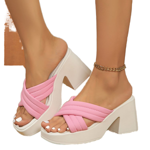 Sandalias de Tacón Alto Personalizables de Alta Calidad con Tiras Cruzadas, Antideslizantes, Punta Abierta, Tacón de Cuña, para Exteriores, Unisex, de Goma Sintética - Product Image 1