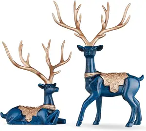 Patung rusa kutub Resin, Set 2 patung Modern cocok untuk dekorasi rumah liburan Natal dan hadiah