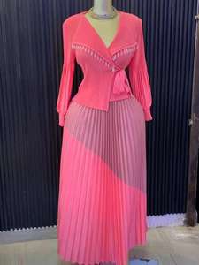 Robe de Soirée Décontractée Élégante <span class=keywords><strong>Miyaki</strong></span> 2025 pour Femme, Col en V, Manches Lanternes, Ceinture, Design Plissé Bicolore, Grandes Tailles - Product Image 4