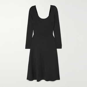 Produttore di abbigliamento personalizzato primavera autunno scollo a V manica lunga aperta posteriore elegante abito <span class=keywords><strong>nero</strong></span> casual da donna midi - Product Image 1