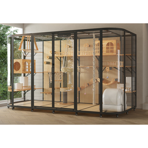 Mehrschichtiges Luxus-Katzenhaus aus Massivholz, Umweltfreundlicher Atmungsaktiver Haustier-Transportbehälter, Verbesserte Moderne Katzenvilla für Hunde mit Glas - Product Image 5