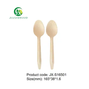 Disposable Customized Printed 165mm Cutlery Wooden Spoons Set Flat Handle To Eat Once At Wedding Birthday Party Utensils