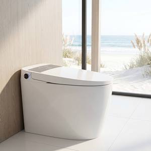 WaterMark Intelligent Smart Luxury Black Touch Panel Tankless Side Halo Ring Knob Blue Ambient <b>Light</b> Rimless Elongated S-Trap - Product Image 1