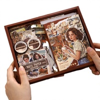 Nouvel ensemble de carnets en cuir vintage avec reliure thermique, motifs imprimés, autocollants et ruban washi - Coffret cadeau