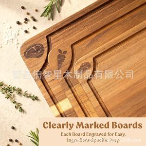 Acacia Cutting Board Set Of 3 Non Toxic Beeswax Finish Kitchen <b>Wooden</b> Chopping <b>Blocks</b> Rectangle Solid Wood With Grooves - Product Image 3