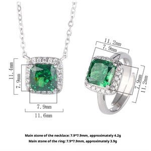 Fashion Eco-friendly Copper 8*8MM <b>Iced</b> <b>Out</b> High Carbon Diamond Temperament Jewelry Wedding Cubic Zirconia Necklace Set for Women - Product Image 3
