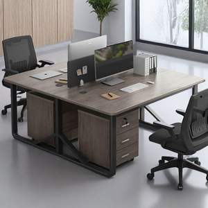 Bureau double avec armoire de classement, bureau d'ordinateur moderne pour bureau à domicile, dessus en bois, cadre en métal, rangement avec tiroirs AL56 - Product Image 1