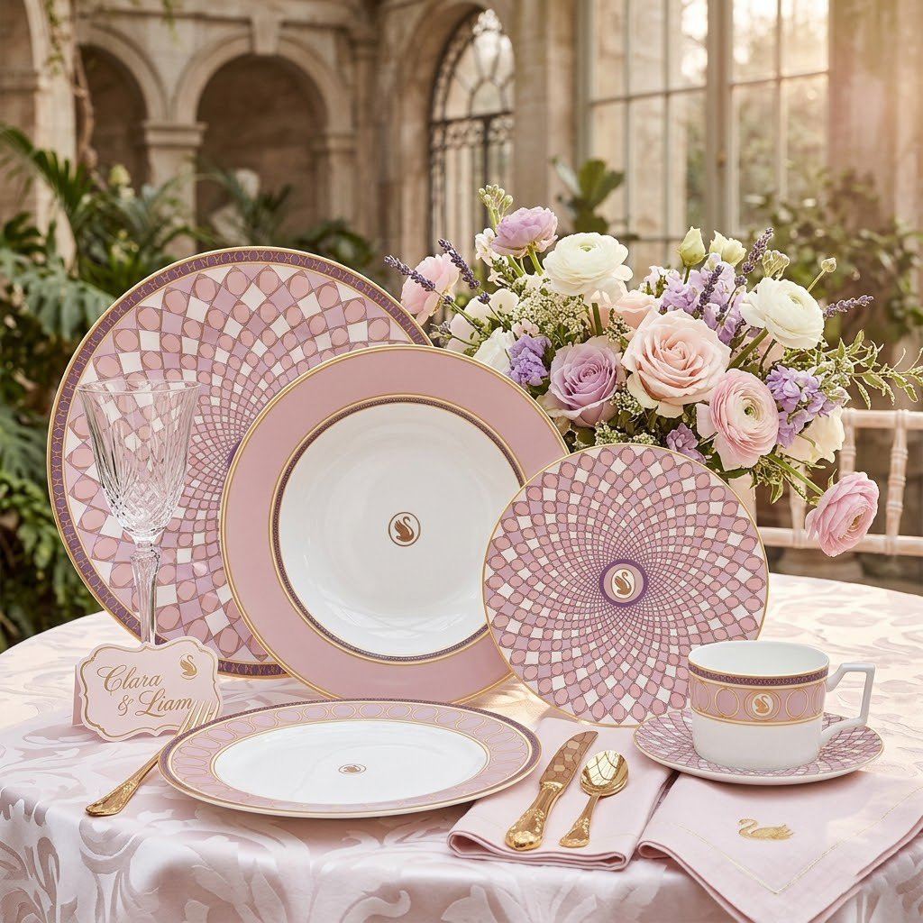 Luxuriöses Rosa Porzellan-Geschirrset mit Echtem Goldrand, Bone China Hochzeits-Tafelservice, Schwan-Logo Palast-Keramik Teller- und Schüsselset 2026| Alibaba.com
