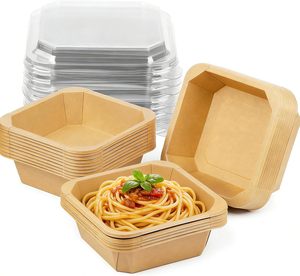 Square Octagonal 1200ml 41oz Jiehui Factory Wholesales Biodegradable Disposable Kraft Paper Food Cartons & Bowls Custom Prints - Product Image 1