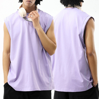 Tank Top Kain Kontras Dua Sisi 220gsm, Cepat Kering, Katun Pendingin, Kaos Otot untuk Pria, Merek Streetwear