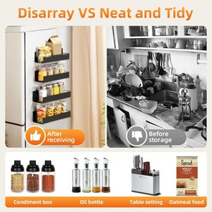 Magnetic Metal <b>Spice</b> <b>Rack</b> with 3-Tier Fridge <b>Organizer</b> Eco-Friendly Moveable Shelf and Hook <b>Rack</b> for Kitchen - Product Image 4
