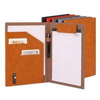 Vintage PU Leather Clip File Padfolio A4 Zipper Notepad Business Card Holder Presentation Folder Bag