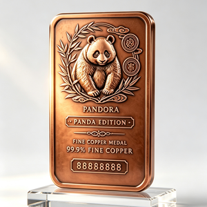 Medalla Rectangular de Cobre Fino 99.9% Edición Panda de 1 Kg, Troquelada, Coleccionable, Temática Animal - Product Image 4