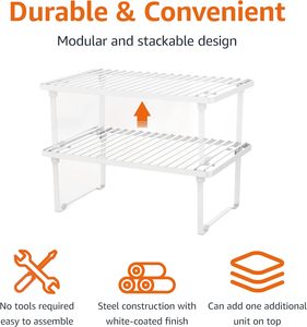 Estantes de almacenamiento de cocina de metal sostenible apilables de doble nivel tipo de pie moderno básico platos 12,5 "L X 8" D X 4,5 "H blanco - Product Image 3