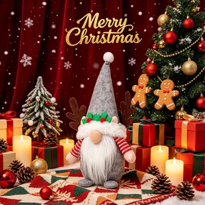 Plush Reindeer Antler Christmas Gnome Doll with Knit <b>Hat</b> for Xmas Tabletop Home <b>Holiday</b> Ornament Decor - Product Image 1