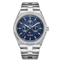 Montre multifonctionnelle sportive à phases lunaires, acier inoxydable de haute qualité, cadran bleu 42 mm, mouvement mécanique, résistance à l'eau 5 BAR