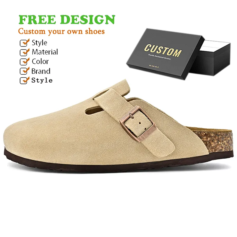 OEM/ODM Design Custom Clogs Shoes With Logo Women Cow Suede Leather Clogs Anti Slip Slippers Mules Custom House Shoes