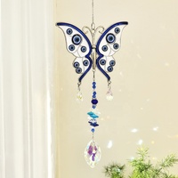 Attrape-soleil Papillon Œil Bleu en Alliage de Cristal, Prisme Arc-en-ciel, Pendentif Suspendu 44cm pour Décoration Intérieure et Extérieure