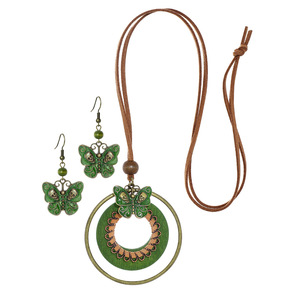 Ensemble collier et boucles d'oreilles papillon vintage, alliage vert plaqué bronze antique, bijoux pour femmes, ensemble tendance - Product Image 5