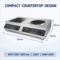 Cuisinière à induction professionnelle à double brûleur 220V 10kW, plaque de cuisson plate et concave pour restaurant