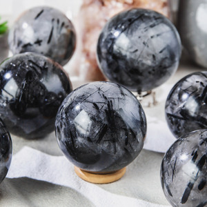 <span class=keywords><strong>Turmalina</strong></span> <span class=keywords><strong>Negra</strong></span> en Cuarzo Pulido, Esfera de Tamaño Mediano, Piedra Curativa para Colección - Product Image 5