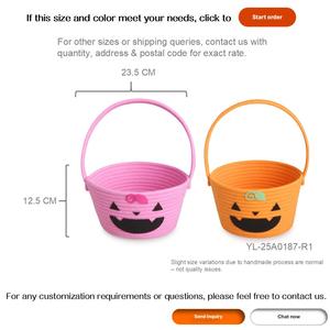 Panier à bonbons d'Halloween en forme de citrouille rose et orange en corde de coton avec poignée Jack O'Lantern pour la décoration de fête de la Toussaint pour enfants - Product Image 3