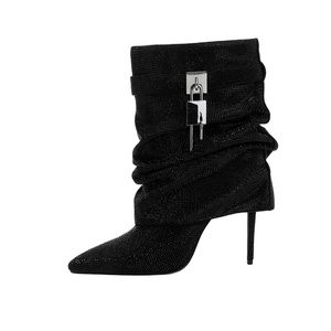Bottines à talon aiguille souples pour femme, à bout pointu, avec breloque, <span class=keywords><strong>en</strong></span> satin léopard pailleté, rehaussantes - Product Image 6