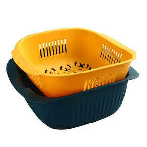Zd037 cesta de lavagem de frutas, cesta de cozinha com escorredor de plástico camada dupla